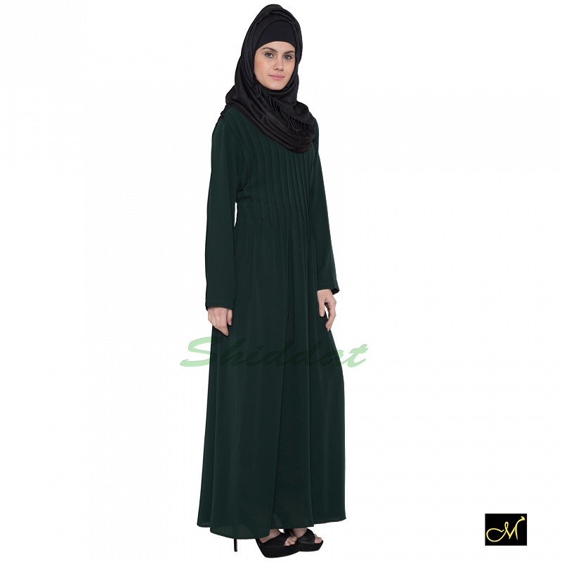 Pin-tuck Modern & stylish Abaya in Dark Green color online in India