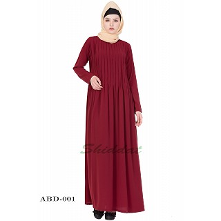 Pin-tuck abaya in Maroon color