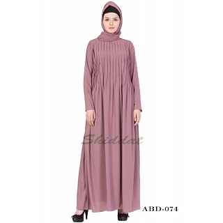 Designer Pin-tuck abaya- Puce Pink  