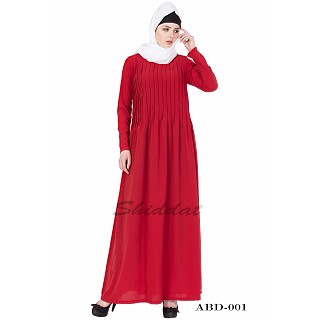 Pin-tuck abaya in Red color
