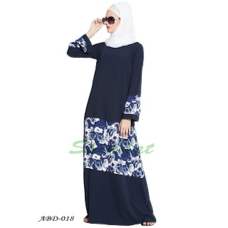  Floral Patched Abaya - Blue