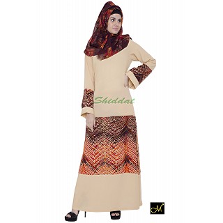 Beige abaya with graphics print