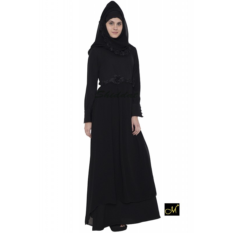 Designer Abaya For Women Online Nida With Velvet Lace designer-abaya-for-women-online-nida-with-velvet-lace