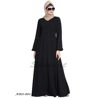 Flared abaya with frills on sleeves- Black