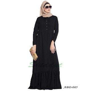 Frilled abaya dress with pintucks- Black