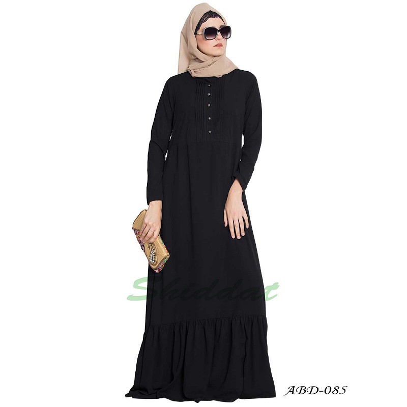 Abaya online- Buy Black color frilled abaya made from Nida Matt fabric.