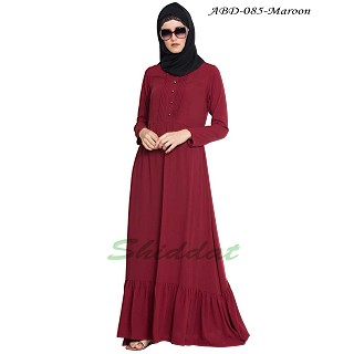 Frilled abaya dress with pintucks- Maroon