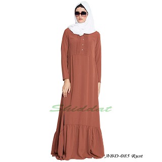 Frilled abaya dress with pintucks- Rust