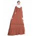 Frilled abaya dress with pintucks- Rust