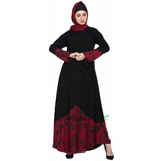 Front open abaya with printed panel