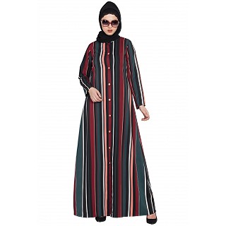 Multi-colored Striped front open abaya 