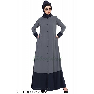 Front open casual abaya- Grey-Blue