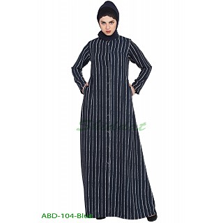 Striped front open abaya