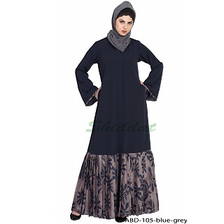Front open Dress abaya- Blue-Grey