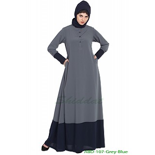 Dual color casual abaya- Grey-Blue