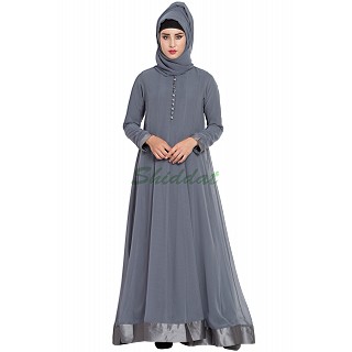 Designer double layered abaya- Grey