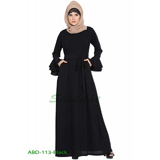 Black elegant abaya with a matching belt