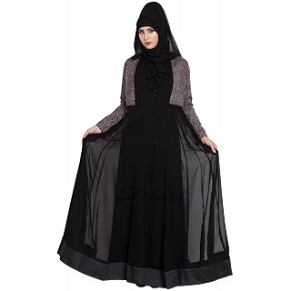 Designer double layered abaya with a Jacket combo- Black