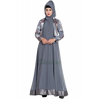 Designer double layered abaya with a Jacket combo- Grey