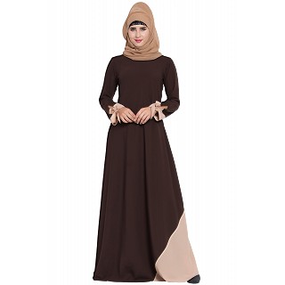 A-line abaya with designer sleeves- Brown