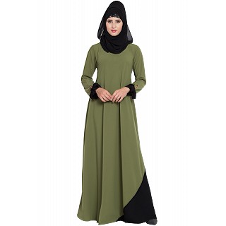 A-line abaya with designer sleeves- Jade Green