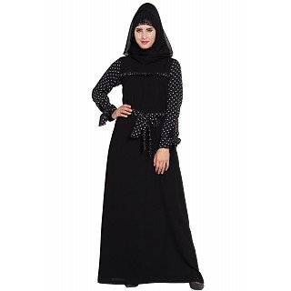 Polka dotted abaya Dress- Black