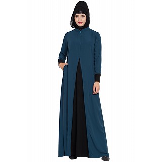 Dual colored designer abaya- Teal-Black