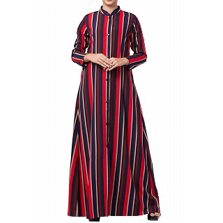 Striped front open abaya- multi colored