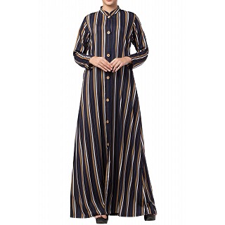 Long Striped front open abaya- multi colored