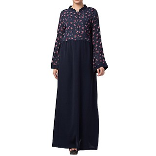 Floral Printed abaya dress- Blue