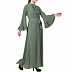 Designer abaya dress with frilled bell sleeves- Jade Green