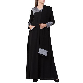 Designer abaya with a matching Hijab- Black