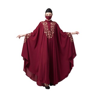 Embroidered designer kaftan abaya- Maroon