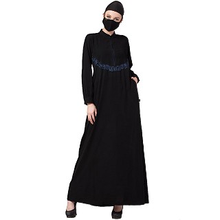 Casual abaya with Chikan Embroidery work- Black