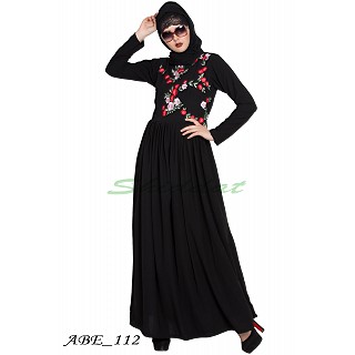 Embroidered abaya with pleated waistline