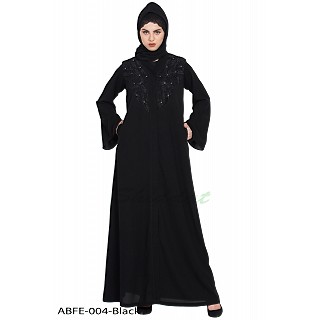 Front open abaya with embroidery work- Black