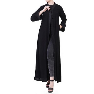 Front open abaya in Arabian fit- Black-Black