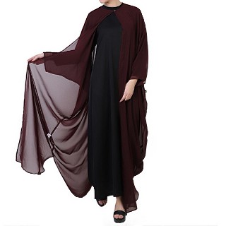 Georgette Cape with Nida abaya- Black-Wine