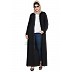 Front open abaya with frills on panels and sleeves- Black Front open abaya with frills on panels and sleeves- Black