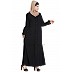 Front open abaya with frills on panels and sleeves- Black Front open abaya with frills on panels and sleeves- Black
