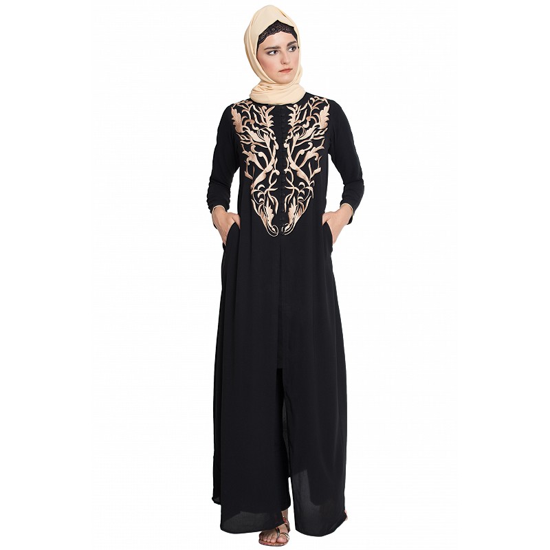green emerald velvet dress Eastessence Presents Gold Embroidered Accents Kaftan Style Eid Abaya Dress Available Only at eastessence. 2XL [+$ 2.99] / 56 main image 1