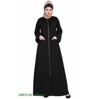 Front open Winter abaya- Black