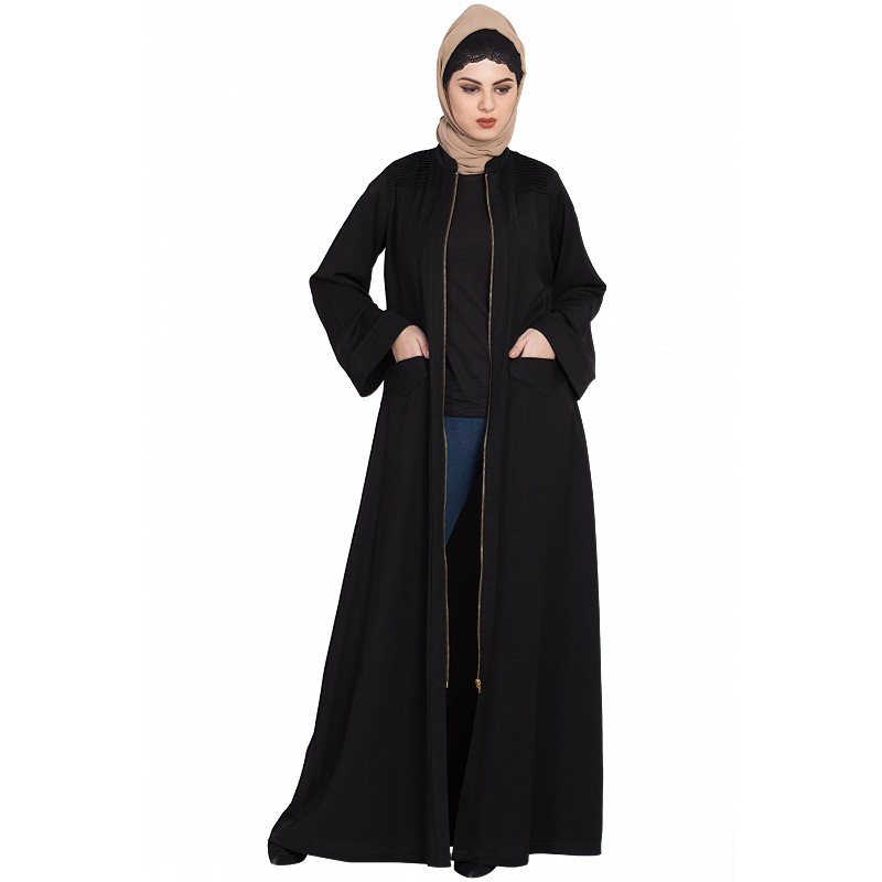 open front abaya black