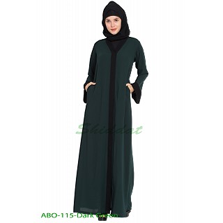 Front open abaya- Dark-Green