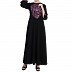 Embroidered umbrella dress abaya- Black