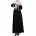 Embroidered umbrella dress abaya- Black-White Embroidered umbrella dress abaya- Black-White