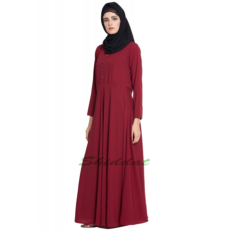 Islamic abaya online- Buy this maroon simple umbrella abaya at shiddat...