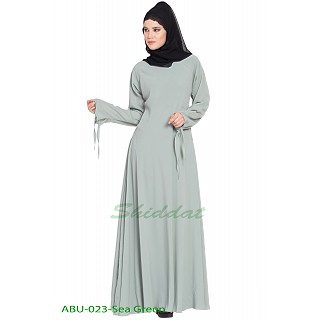 Umbrella abaya with designer sleeves- Sea Green