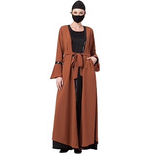 Cardigan and inner abaya combo- Rust-Black