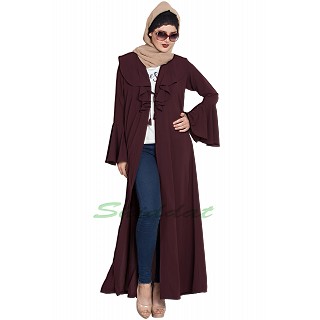 Long Cardigan abaya with frills and bell sleeves